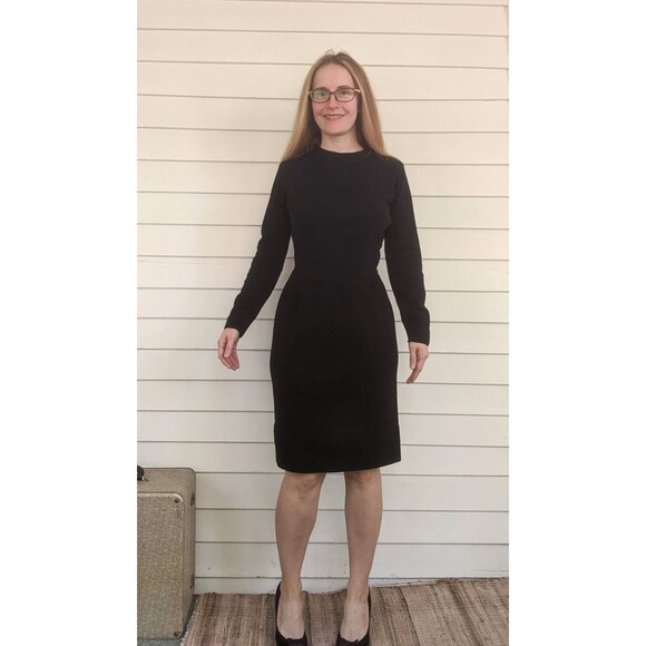 60s Vintage Black Wool Dress Long Sleeve Butte Knit S - Picture 3 of 9